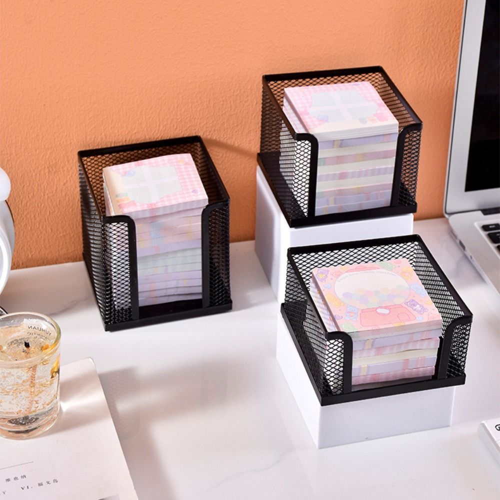 Sticky Note Cube - กล่องกระดาษตาข่ายสีดำกล่องใส่กระดาษโน้ตขนาดเล็กกล่องที่เก็บของเครื่องจ่ายชั้นวางสำหรับสำนักงานบ้านโรงเรียน