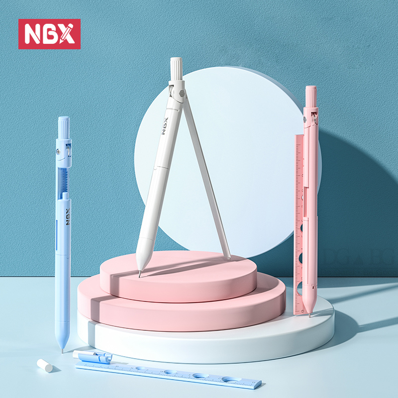 Compass Geometry Set - NBX เข็มทิศชุดดินสอวาดเขียนโรงเรียนชุดไม้บรรทัดชุดยางลบทรงเรขาคณิตคณิตศาสตร์อุปกรณ์เครื่องเขียนอุปกรณ์นำ0.7มม.